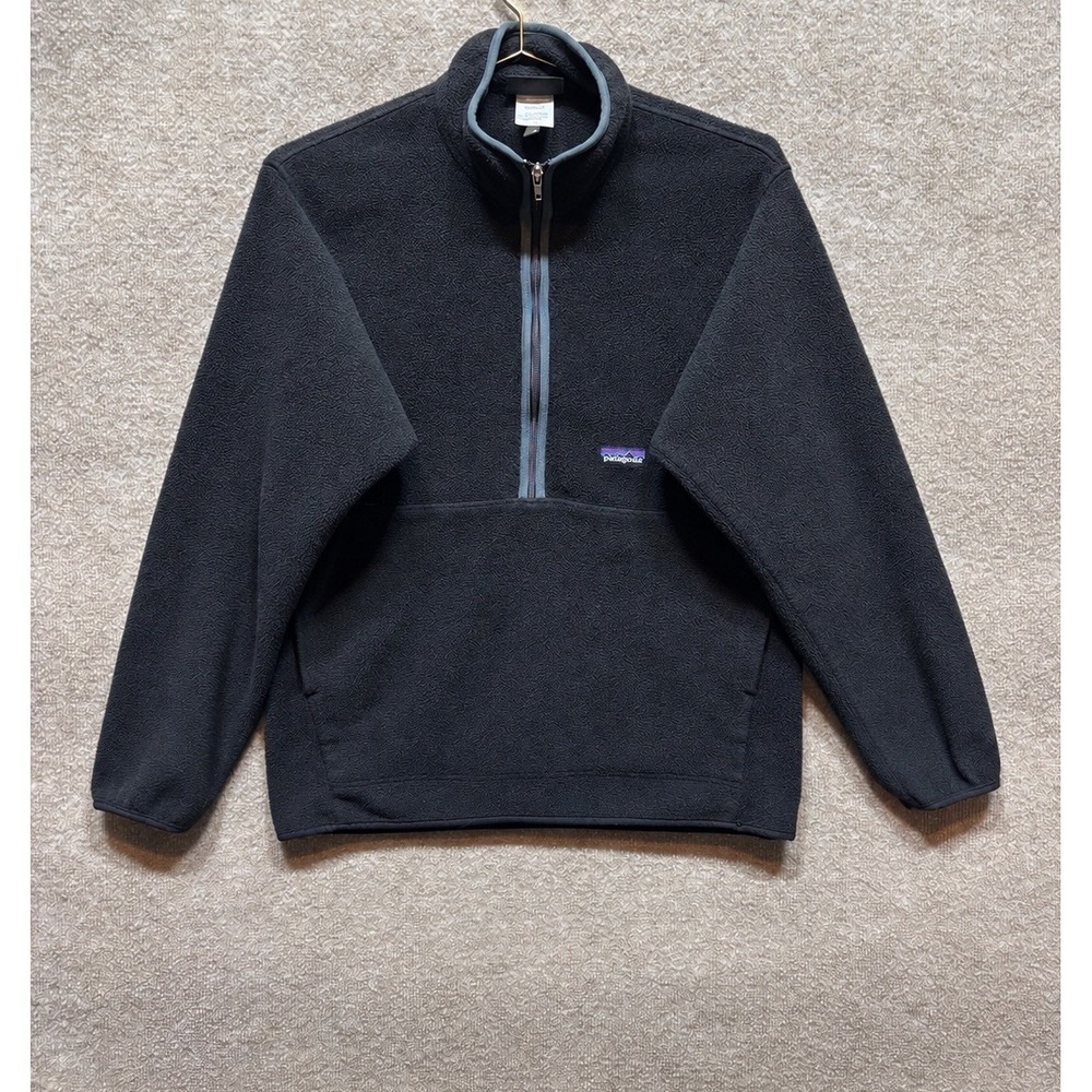 Patagonia Synchilla 1/2 Zip Pullover Mens Medium Black Sweatshirt Half Zip EUC